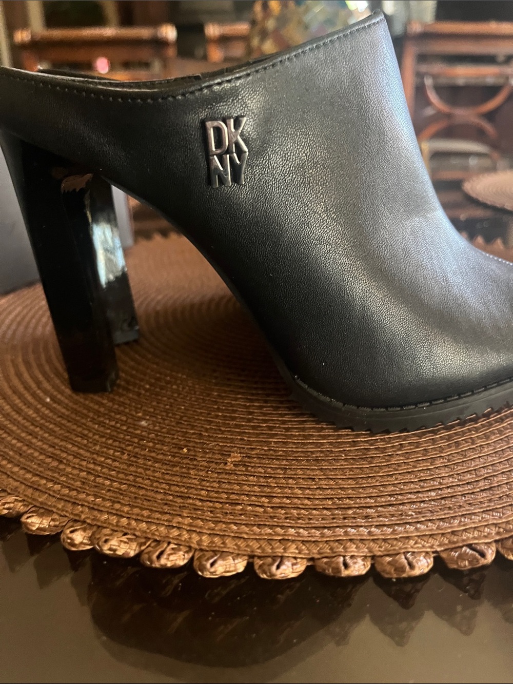 Dkny Black Peep-Toe Block Heel Mules
